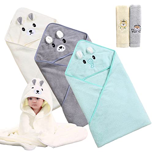 Vegena Baby Kapuzenhandtuch im Set, Kapuzenhandtuch Baby, Babyhandtuch mit Kapuze mit 2 Waschlappen, Baby Badetuch Set Süßes Baby Handtuch für Babys und Kleinkinder ab 0 + Monaten (80x80cm) von Vegena