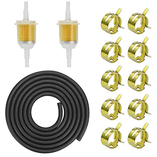 Vegena Benzinschlauch Kit, 2 Meter Ø 5mm Kraftstoffleitung 2 Stück 8mm Benzinfilter 10 Stück Schlauchschellen für PKW Auto Motorrad Rasenmäher Roller von Vegena