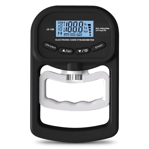 Vegena Digital Handkraftmessgerät, Griffkraft Messgerät 198 Pfund / 90 Kilogramm, Automatische Hand Dynamometer, Handkraftmesser LED-Display & USB-Ladekabel, Ergonomisches Design (Schwarz) von Vegena