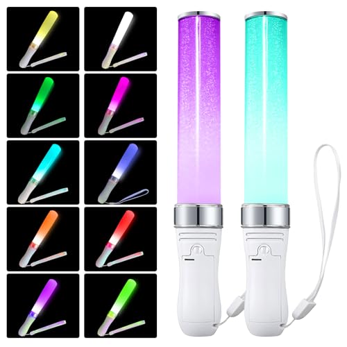 Vegena LED Leuchtstäbe, 2 Stück LED Leuchtstab Glasfaser, Leuchtstäbe Partyzubehör 24 Farben Umschaltbare, LED Leuchtstäbe Konzert, Knicklichter Hochzeit Bunte für Weihnachten Party Konzert Hochzeit von Vegena