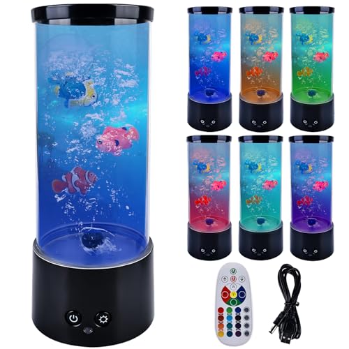Vegena Lavalampe, Aquarium Lampe, Blasenlichtlampe mit Fisch Aquarium Nachtlicht, Lavalampe LED mit Fernbedienung, 16 Farben und 4 Modi, RGB-Licht für Kinder Erwachsene Dekoration für Zuhause Büro (A) von Vegena