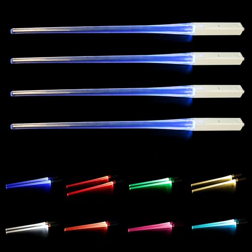 Vegena Leuchtende Essstäbchen, 2 Paar LED Lichtschwert Chopsticks, LED Essstäbchen Leuchtende mit 9 Farbmodi, Lightsaber Chopsticks Wiederverwendbar für Küchen Dinnerparty Sushi Besteck von Vegena