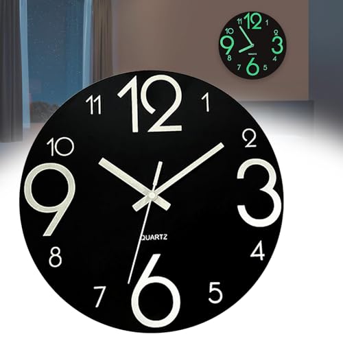 Vegena Leuchtende Wanduhr, 12 Zoll Nachtlicht Wanduhren Geräuschlos Nicht Tickend Batteriebetriebene Zuhause Wand Uhr Für Zimmer Zuhause Küche Schlafzimmer Büro Schule (Leuchtend) von Vegena