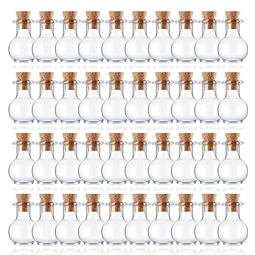 Vegena Mini Glasflaschen Mit Korken, 40 Stück 2ml Klein Gläser Mini Bottle Set, Klare Runde Glasflaschen, Mini-Wunschflaschen für DIY Hochzeit Party Düfte Blumen Kräuter Sand Dekoration von Vegena