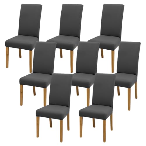 Vegena Stuhlhussen 8er Set, Stretch Stuhlhussen, Schwingstühle Stretch Stuhlüberzug, Elastische Stuhlbezug Hussen, Elastische Moderne Husse für Esszimmer Stuhl Hochzeit Partys Bankett(Anthrazit) von Vegena