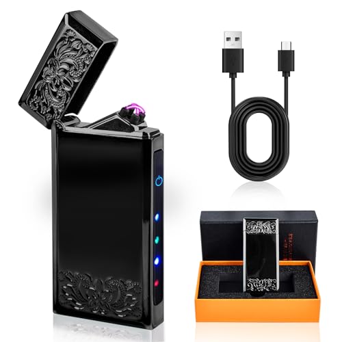 Vegena USB Elektronisches Feuerzeug - Lichtbogen, Flammenloses, Aufladbares Touchscreen Elektro-Feuerzeug, Winddicht, Dual ARC, Geschenkidee (Schwarz) von Vegena