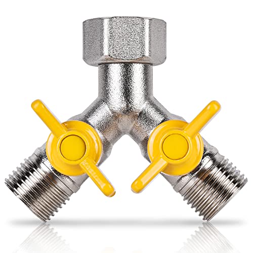 2-Wege Y-Verteiler Ventil Wasserverteiler 1/2 Zoll, Y Verteilerstück Umschaltventil Messing Wasserverteiler 2Fach mit Unabhängigen Absperrhähnen, Wasserhähne Splitter für Waschmaschine Gartenschlauch von Vegena