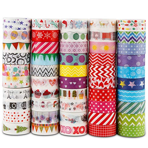 Vegena Washi Tape Set, 50 Rollen Washi Masking Tape Dekorative Klebeband Papier Dekoband für Scrapbooking, DIY Handwerk, Bullet Tagebuch, Planer, Geschenkverpackung, Urlaubsdekoration von Vegena