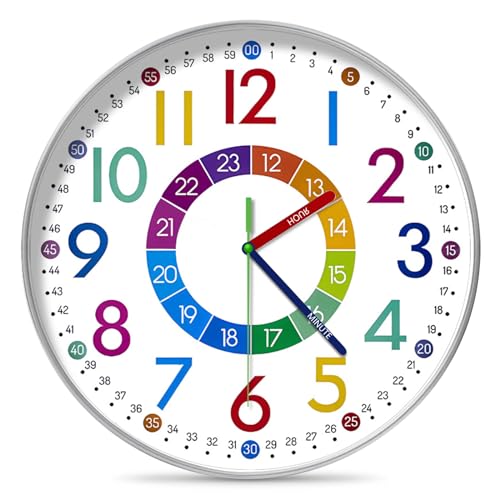 Wanduhr Kinder, Kinderwanduhr Lautlos, Kinder Wanduhr Lautlos, Wanduhr Ohne Tickgeräusche, Bunte Lernuhren, Lautlose Farbenfrohe Kinderwanduhr Lernwanduhren Für Wohnzimmer Küche Schule Kinderzimmer von Vegena