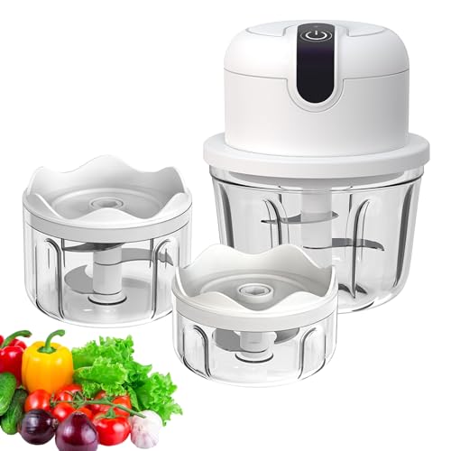 Zwiebelschneider Elektrisch,350ml Zwiebel Zerkleinerer,Multizerkleinerer Gemüseschneider,USB Wiederaufladbare,Drei Tassen,Elektrisch Knoblauchhacker Für Fleisch,Zwiebeln,Knoblauch,Obst,Gemüse von Vegena