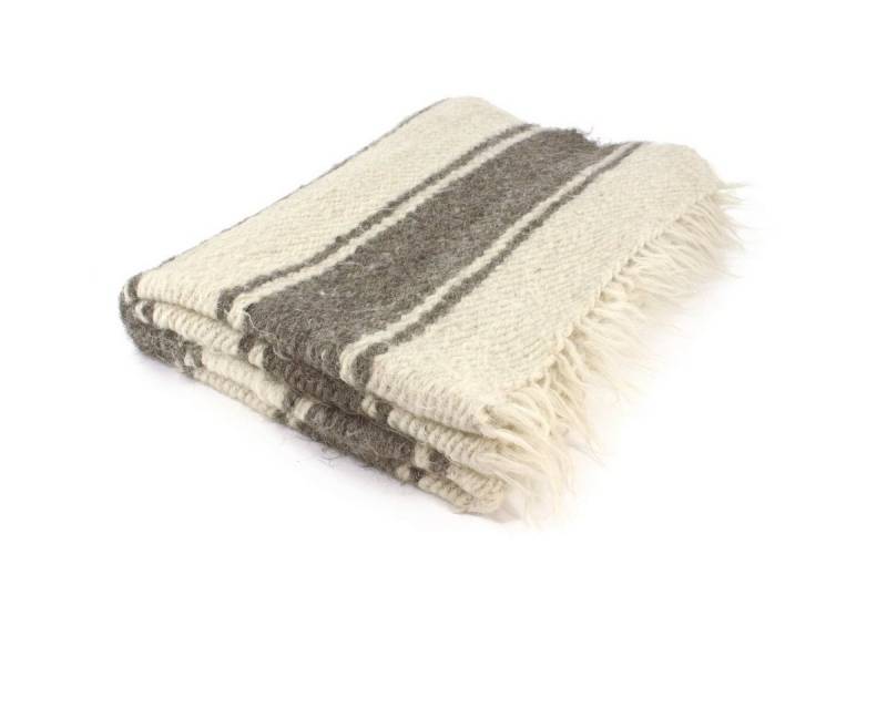 Outdoordecke Handgewebte Wolldecke weiß mit grauen Streifen 140 x 220 cm, Vehi Mercatus Outdoordecke Handgewebte Wolldecke weiß mit grauen Streifen 140 x 220 cm, Vehi Mercatus von Vehi Mercatus