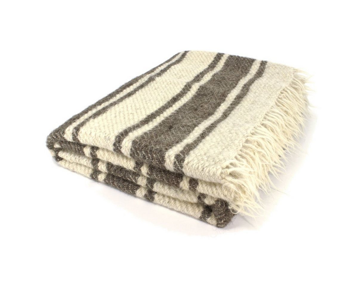 Outdoordecke große handgewebte Wolldecke wollweiß mit grauen Streifen 210 x 220 cm, Vehi Mercatus Outdoordecke große handgewebte Wolldecke wollweiß mit grauen Streifen 210 x 220 cm, Vehi Mercatus von Vehi Mercatus