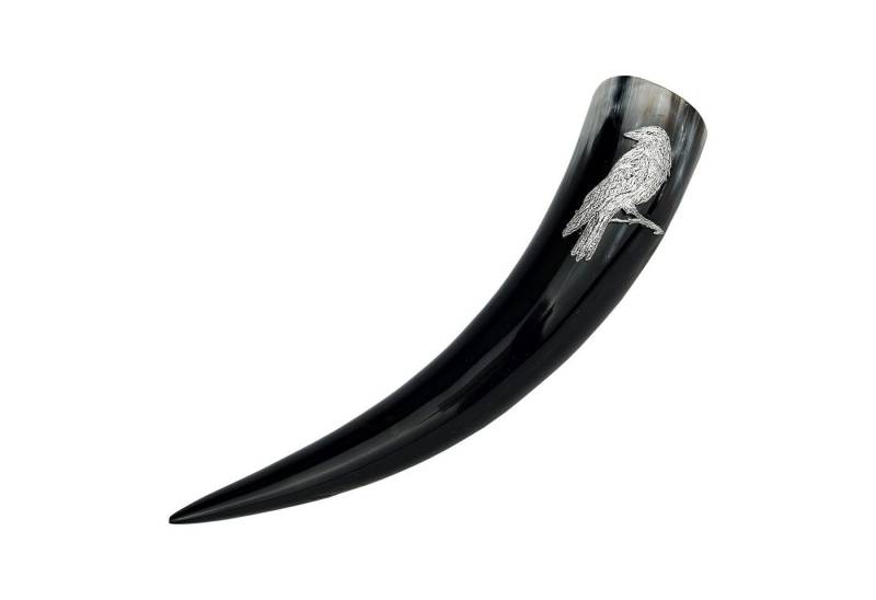 Vehi Mercatus Becher Trinkhorn 0,5 l hochglanz mit Zinn-Rabe 8 cm - Made in Germany von Vehi Mercatus