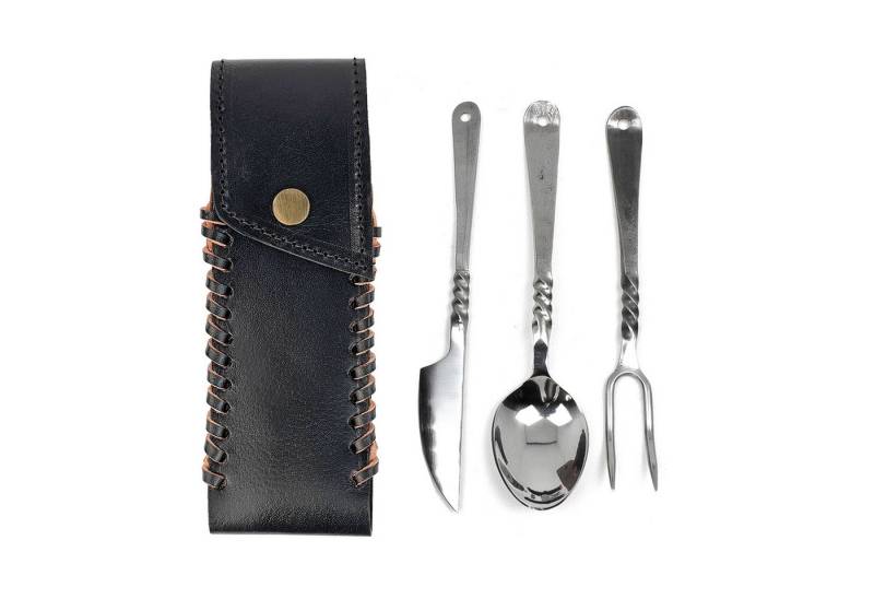 Vehi Mercatus Besteck-Set Besteckset 4-teilig Edeltstahl Fuhrmannsbesteck, schwarze Ledertasche, 1 Personen, Leder, Edelstahl Vehi Mercatus Besteck-Set Besteckset 4-teilig Edeltstahl Fuhrmannsbesteck, schwarze Ledertasche, 1 Personen, Leder, Edelstahl von Vehi Mercatus