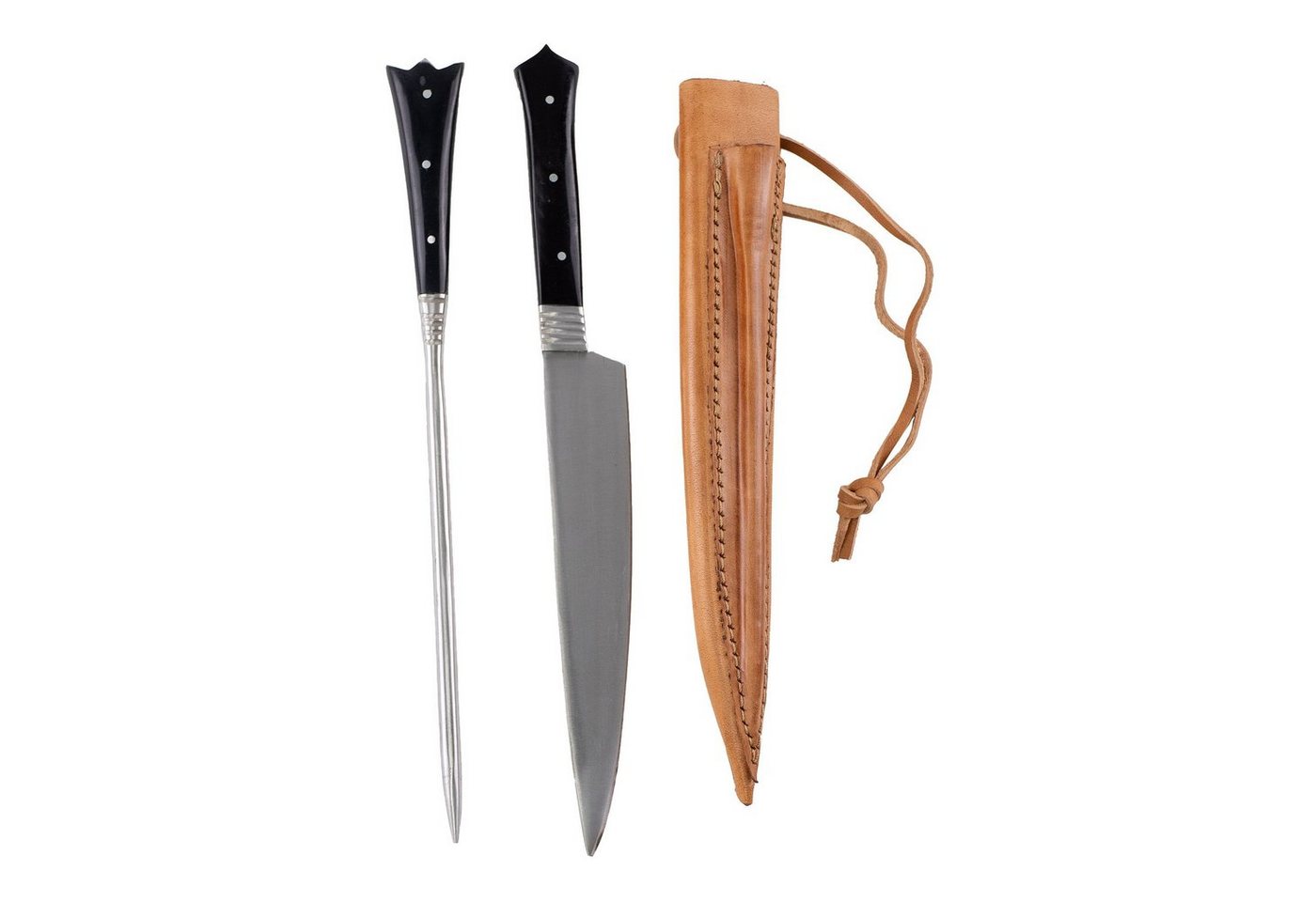 Vehi Mercatus Besteck-Set Mittelalter-Besteck Set Typ 3 inkl. Doppellederscheide, 1 Personen, Leder, Edelstahl, Horn von Vehi Mercatus