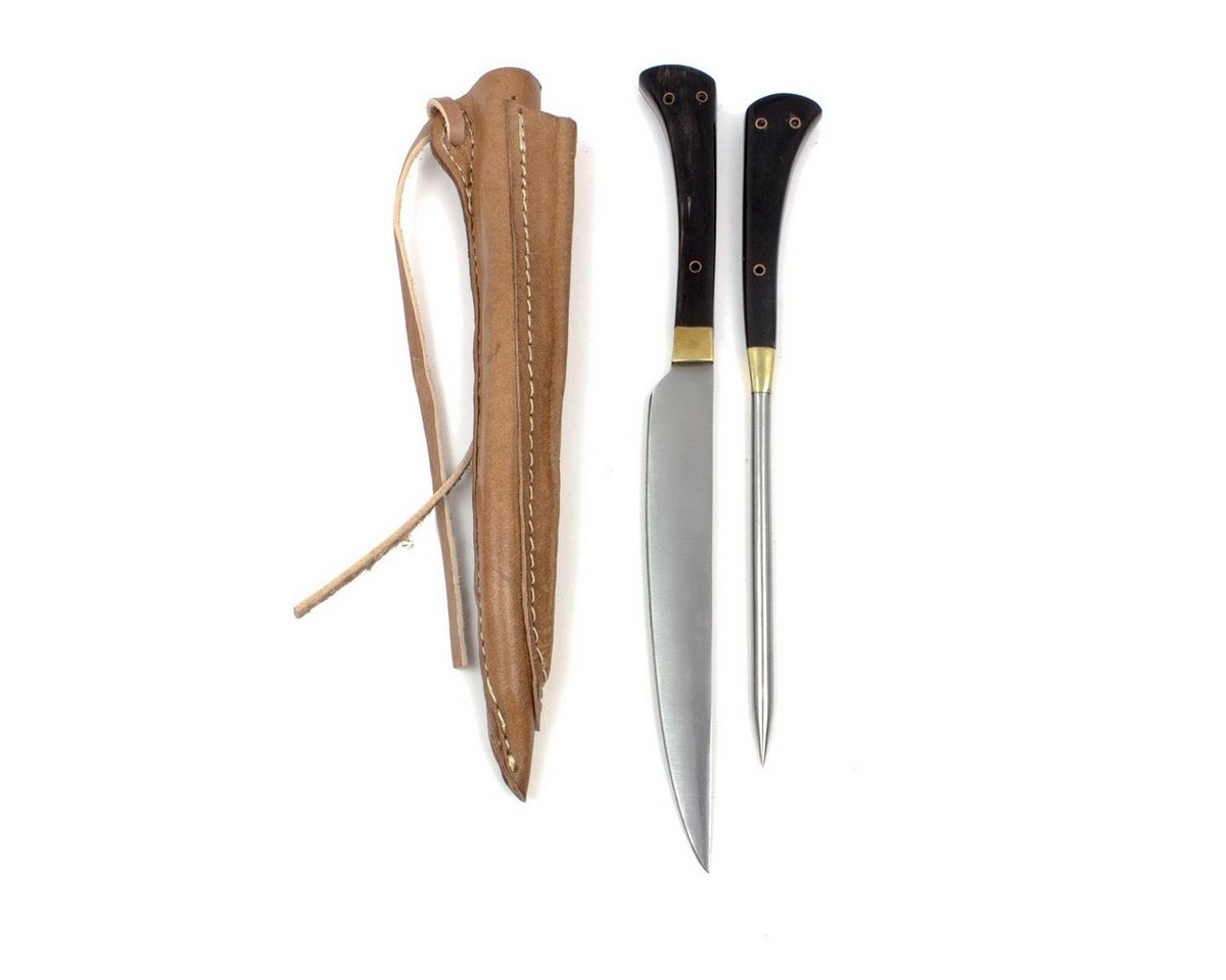 Vehi Mercatus Besteck-Set Mittelalter-Besteck Set Typ 4 mit Doppellederscheide schwarzer Griff, 1 Personen, Leder, Kohlenstoffstahl, Edelstahl von Vehi Mercatus