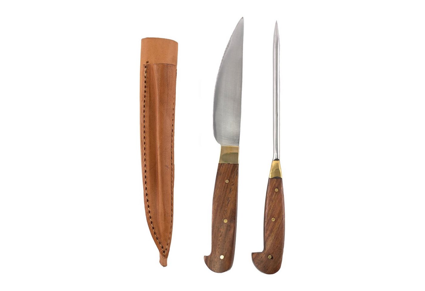 Vehi Mercatus Besteck-Set Mittelalter-Besteck Set Typ 6 mit Doppellederscheide Holzgriff, 1 Personen, Leder, Kohlenstoffstahl, Edelstahl, Holz von Vehi Mercatus