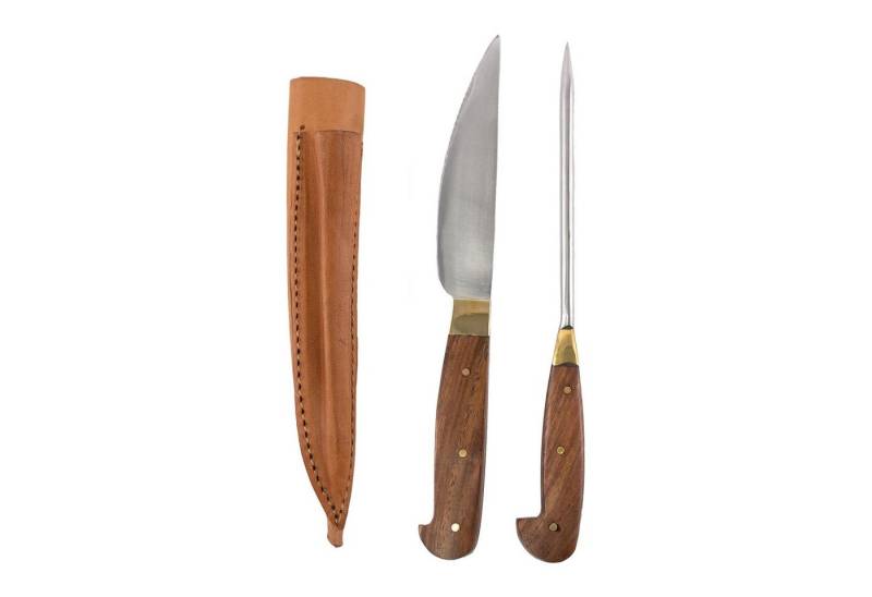 Vehi Mercatus Besteck-Set Mittelalter-Besteck Set Typ 6 mit Doppellederscheide Holzgriff, 1 Personen, Leder, Kohlenstoffstahl, Edelstahl, Holz von Vehi Mercatus