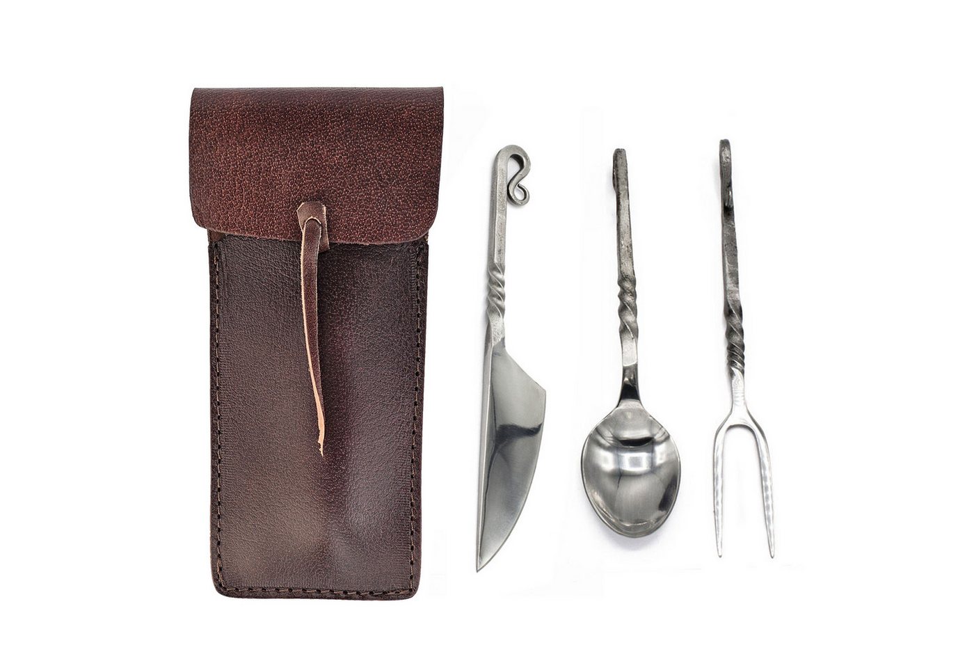 Vehi Mercatus Besteck-Set Mittelalter-Besteckset 4-teilig Edelstahl Fuhrmannsbesteck, 1 Personen, Leder, Kohlenstoffstahl, Edelstahl von Vehi Mercatus