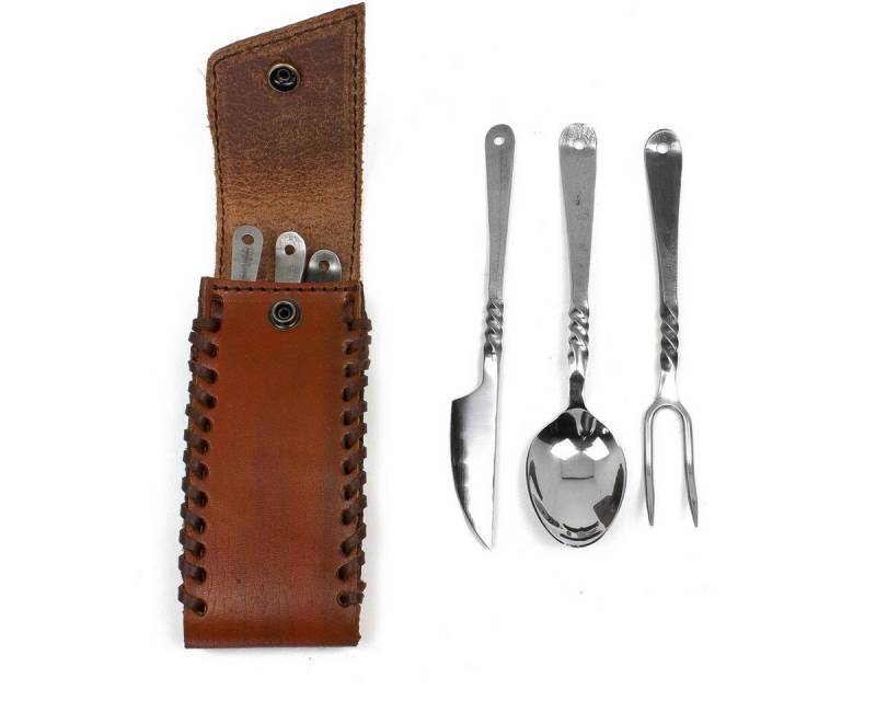 Vehi Mercatus Besteck-Set Mittelalter-Besteckset 4-teilig Edeltstahl Fuhrmannsbesteck, 1 Personen, Leder, Edelstahl von Vehi Mercatus