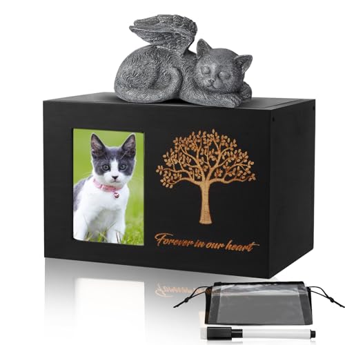 Vehipa Tierurnen für Hunde Holz Hundeurne mit Katzenengel und Aschebeutel,Haustierurne mit Fotorahmen,Gedenkbox für Asche Hund und Katze,Schwarz 18x12x12cm Vehipa Tierurnen für Hunde Holz Hundeurne mit Katzenengel und Aschebeutel,Haustierurne mit Fotorahmen,Gedenkbox für Asche Hund und Katze,Schwarz 18x12x12cm von Vehipa