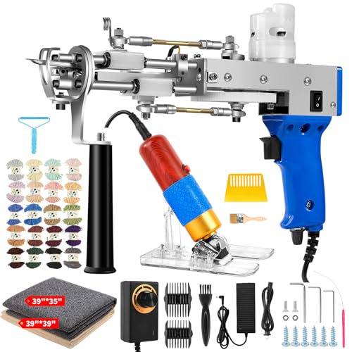Vehipa Tufting Gun mit Teppich Trimmer, 2 in 1 Cut Loop Pile Tufting Set mit Schere, Tuch, Garn, Bürsten, Schaber für DIY Teppichherstellung von Vehipa