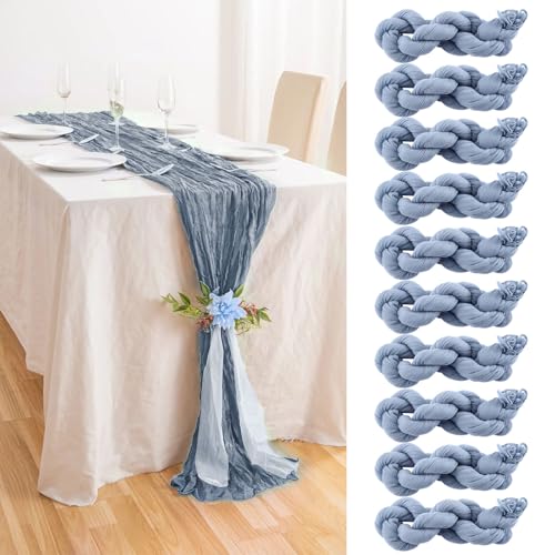 10 Stück Seihtuch Tischläufer blau,90 x 300 cm Blau Käsetuch Tischläufer,Boho Cheesecloth Tischläufer Hochzeit Tischdecke,Salbeigrüne Seihtuch-Tischläufer,RustikaleSalbeigrüne Tischdecke,für Hochzeit von Vehoukli