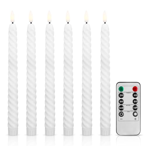 Vehoukli 6 Stück LED Kerzen Stabkerzen Flammenlose Schwebende Kerzen mit Timerfunktion Fernbedienung Echtwachs-Spiral-Fensterkerzen für Weihnachtsdeko Heimdekoration Hochzeit Party 2 x 25 cm von Vehoukli