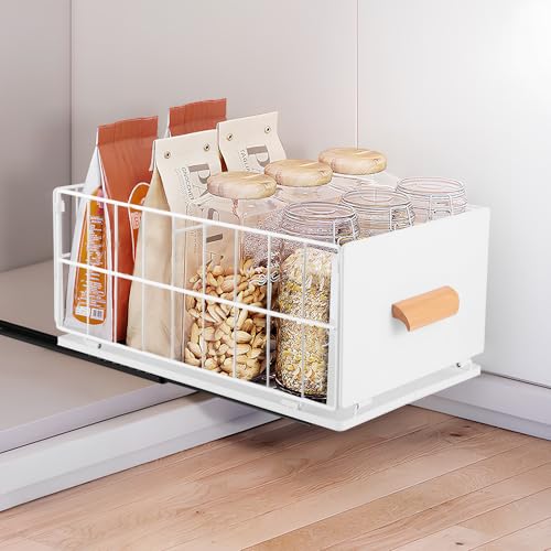 Vehoukli Teleskopschublade - Ausziehbare Schublade Küche - Küchenschrank Organizer mit Griff - ohne Bohren und Slide Out - Weiß - 24 cm B x 40 cm T x 18 cm H von Vehoukli