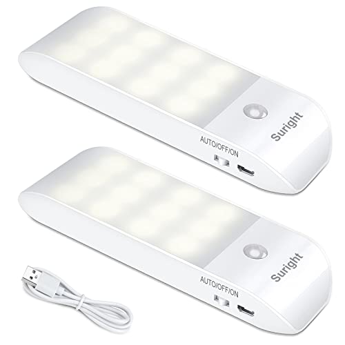 LED Nachtlicht mit Bewegungsmelder, 2 Stück Aufladbar USB, Nachtlampe mit 3 Modi (AUTO/EIN/AUS), Schrankbeleuchtung 4000K Warmweiß Schranklicht für Schlafzimme, Badezimmer, Gang, Treppe, Küche von Suright