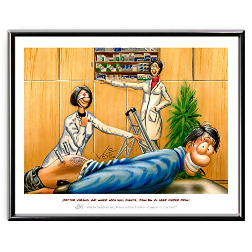 Veit`S Bilder Wandbild Cartoon Beruf Arzt Krankenschwester - dritter Versuch und Immer noch Null Punkte! (Klein 24x30mit Rahmen) von Veit's