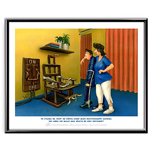 Veit`S Bilder Wandbild Cartoon Physiotherapie Reizstrom Schmerztherapie - neulich ganz günstig bei Ebay ersteigert! (Groß 50x70mit Rahmen) von Veit's