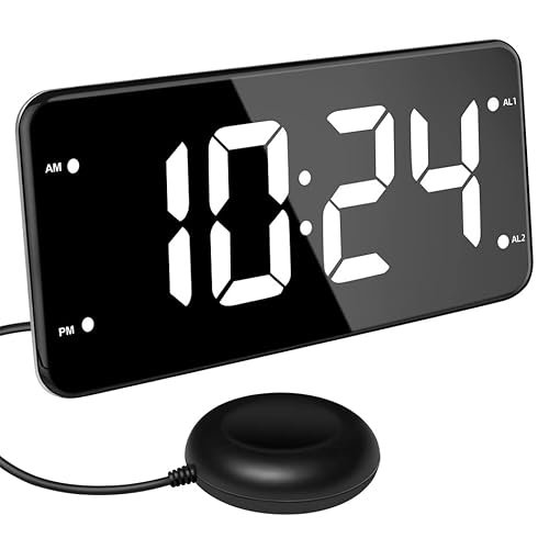 Digitaler lauter Wecker für Schwerschläfer Erwachsene mit Bett-Shaker - Ideal für Hörgeschädigte - Dual Alarmeinstellungen & 2 USB-Ladegeräte - 7 Zoll Display (Schwarz mit weißer Ziffer) von Vekerr