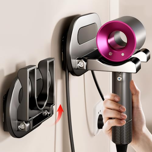 Veki Luftfahrtaluminium Fönhalter Wand Ohne Bohren, Universal Föhn Halterung Aufbewahrung, Haartrocknerhalter Wandhalterung, Selbstklebend Haartrockner Halterung für Badezimmer Schlafzimmer (Schwarz) von Veki
