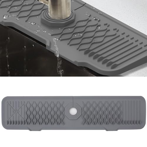 Veki Silikon Wasserhahn Matte für Abfluss Wasser, Wasserhahn Spüle Spritzschutz, Abtropfmatte Absorbierende, Wasserfänger Matte für Küche und Badezimmer Arbeitsplatte Schützen (Grau, 61 cm) von Veki