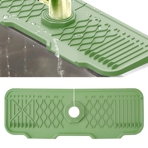 Veki Silikon Wasserhahn Matte für Abfluss Wasser, Wasserhahn Spüle Spritzschutz, Abtropfmatte Absorbierende, Wasserfänger Matte für Küche und Badezimmer Arbeitsplatte Schützen (Grün, 43 cm) von Veki