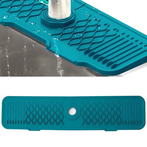 Veki Silikon Wasserhahn Matte für Abfluss Wasser, Wasserhahn Spüle Spritzschutz, Abtropfmatte Absorbierende, Wasserfänger Matte für Küche und Badezimmer Arbeitsplatte Schützen (Grün, 61 cm) von Veki
