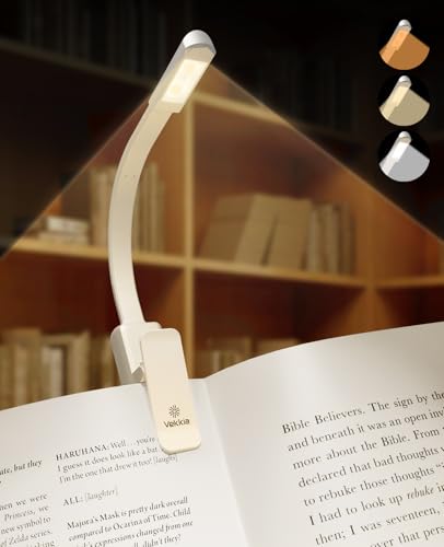 Vekkia Buch Licht, 2LED wiederaufladbare Leselampe für Bücher im Bett, 3 Farben & stufenlos dimmbare Helligkeit, Weiß von Vekkia