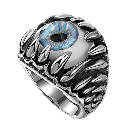 Vektenxi Teufel-Augen-Ring der Premium-Qualität Männer gotischer Schädel-Drachenklaue-Evil Blaue/rote Augen von Vektenxi