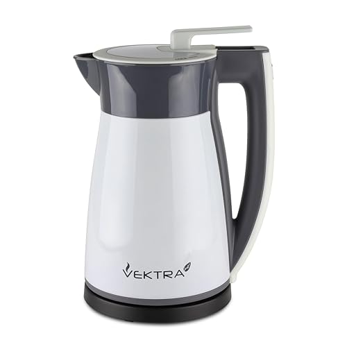 Vektra VEK-1502W Vacuum Insulated Environmentally Eco Friendly Easy Pour Cordless Kettle, 1.5 Litre, White von Vektra