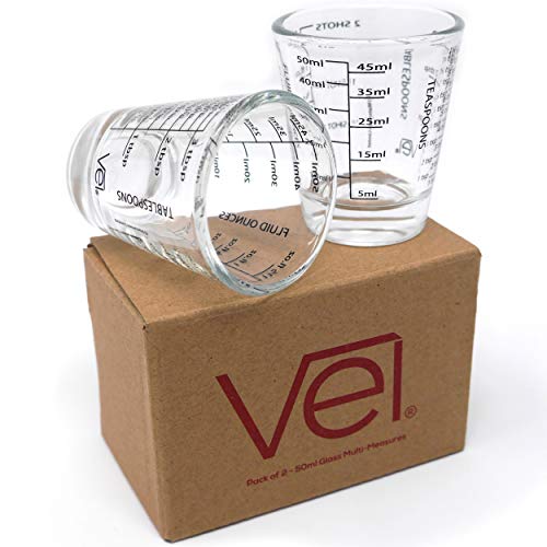 Vel. Mini-Messglas, Schnapsglas, Milliliter, Esslöffel, Teelöffel, Fluid Ounce, 50 ml, 2 Stück von Vel.