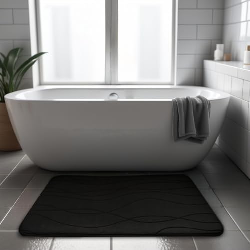 VelVaro WC-Deckelbezug, 2-teiliges Badezimmerteppich Toiletten-Set, WC-Vorlage, rutschfest, Waschbar, Saugfähiger Badteppich, Badematte 50x80cm, Toilettendeckelbezug 45x50cm (Schwarz) von VelVaro