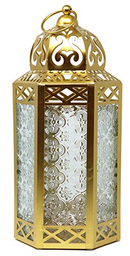 Dekorative marokkanische Laterne aus goldenem Metall mit Kerzenhalter – Innen-/Außenbereich, Heimdekoration, Terrasse, Hochzeiten, Weihnachten, groß von Vela Lanterns