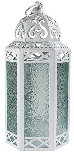 Dekorative marokkanische Laterne aus weißem Metall mit Kerzenhalter – Innen-/Außenbereich, Heimdekoration, Terrasse, Hochzeiten, Weihnachten, groß von Vela Lanterns