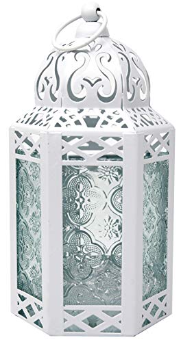 Dekorative marokkanische Laterne aus weißem Metall mit Kerzenhalter – Innen-/Außenbereich, Heimdekoration, Terrasse, Hochzeiten, Weihnachten, klein von Vela Lanterns