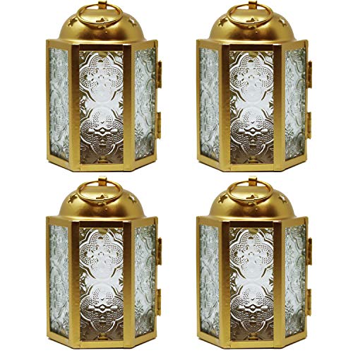 Goldene dekorative Kerzenlaterne für Hochzeiten, Terrasse und Heimdekoration, kleine marokkanische Mini-Laterne, 4er-Set von Vela Lanterns