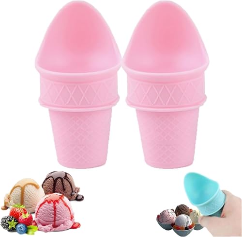 Mini-Eistütenhalter, Kunststoff, kegelförmige Eisportionierer, wiederverwendbar, für Kinder, Eistütenhalter, Becher (2 Stück, Rosa) von Velae