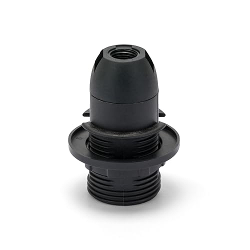 E14-Lampenfassung aus Thermoplast. Teilgewinde, mit Ringmutter. Schwarz von Velamp
