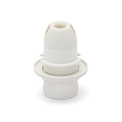 E14-Lampenfassung aus Thermoplast. Teilgewinde, mit Ringmutter. Weiß von Velamp