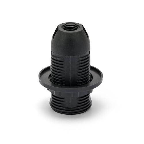 E14-Lampenfassung aus Thermoplast. Vollgewinde, mit Ringmutter. Schwarz von Velamp